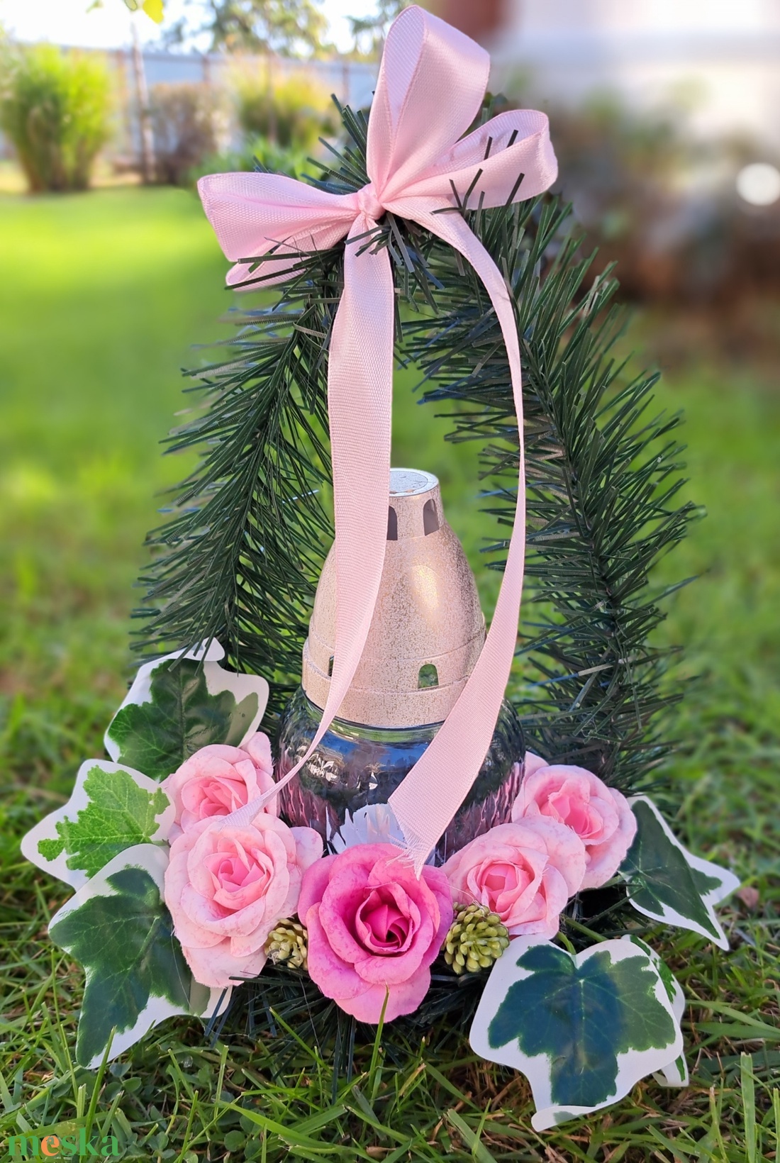 Kegyeleti temerői sírdísz LED mécsessel - otthon & életmód - vallás - temetkezési tárgy - sírdísz, kegyeleti dísz - Meska.hu