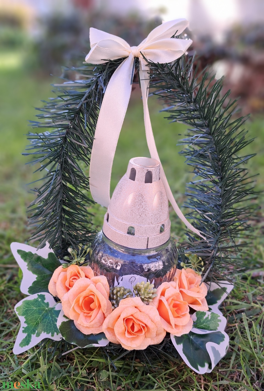 Kegyeleti temerői sírdísz LED mécsessel - otthon & életmód - vallás - temetkezési tárgy - sírdísz, kegyeleti dísz - Meska.hu