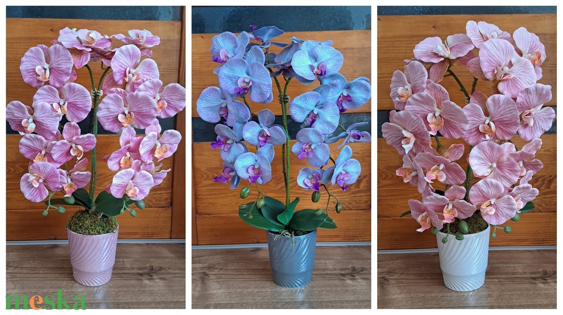 Élethű cirnos rózsaszín orchidea asztaldísz irizáló kaspóban - otthon & életmód - virágdekoráció - virágdíszek - virágdísz kaspóban - Meska.hu