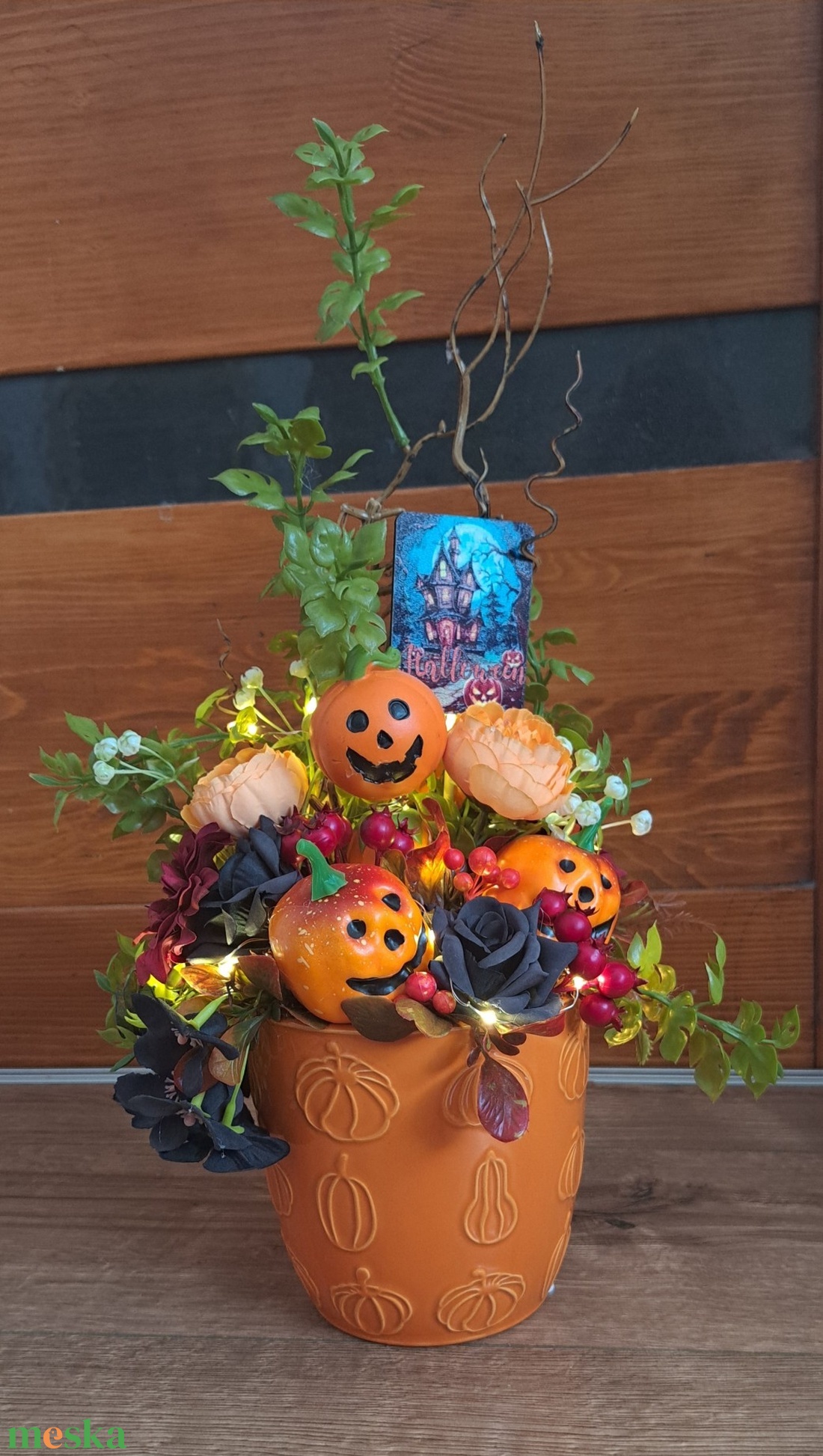 Halloween tökös asztaldísz világító LED fényekkel - otthon & életmód - dekoráció - halloween - halloweeni asztaldísz - Meska.hu