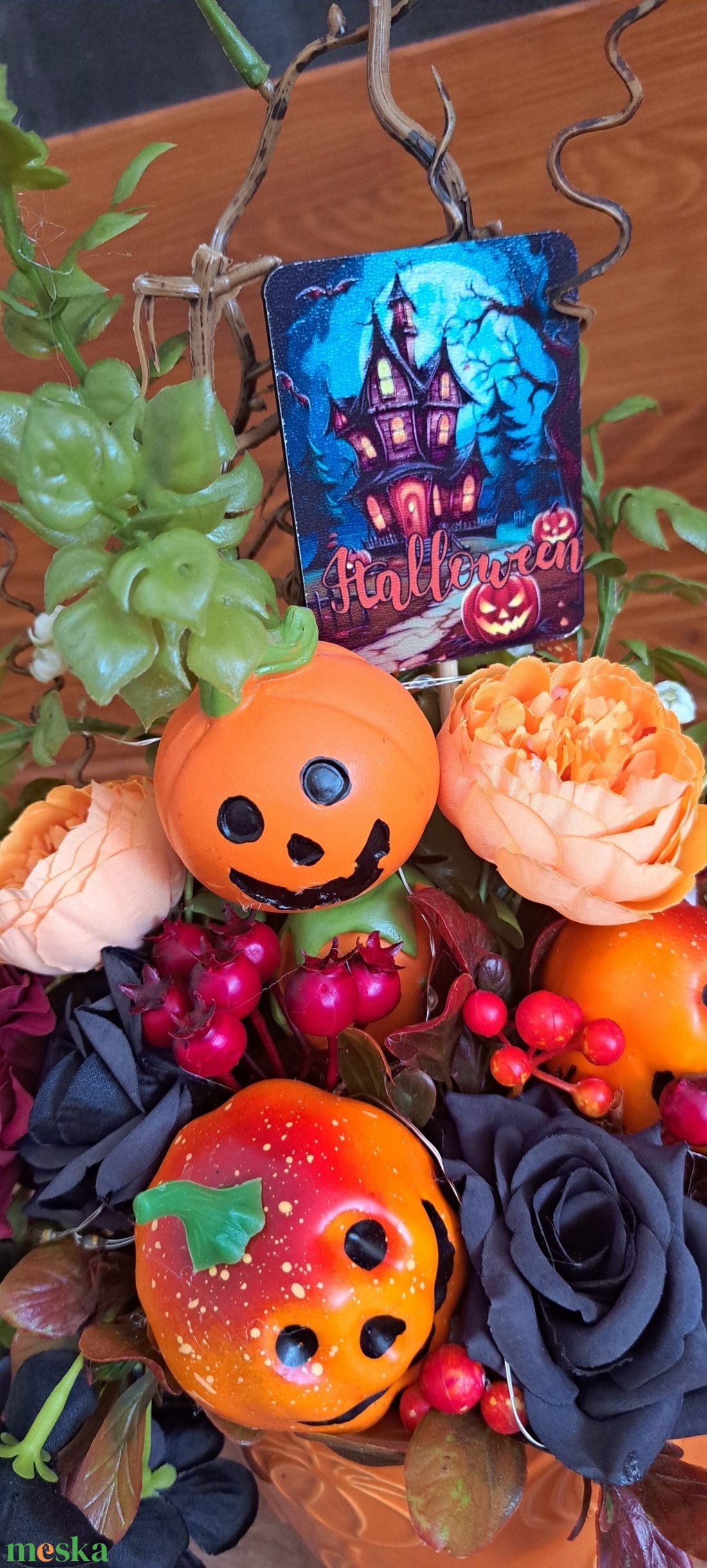 Halloween tökös asztaldísz világító LED fényekkel - otthon & életmód - dekoráció - halloween - halloweeni asztaldísz - Meska.hu