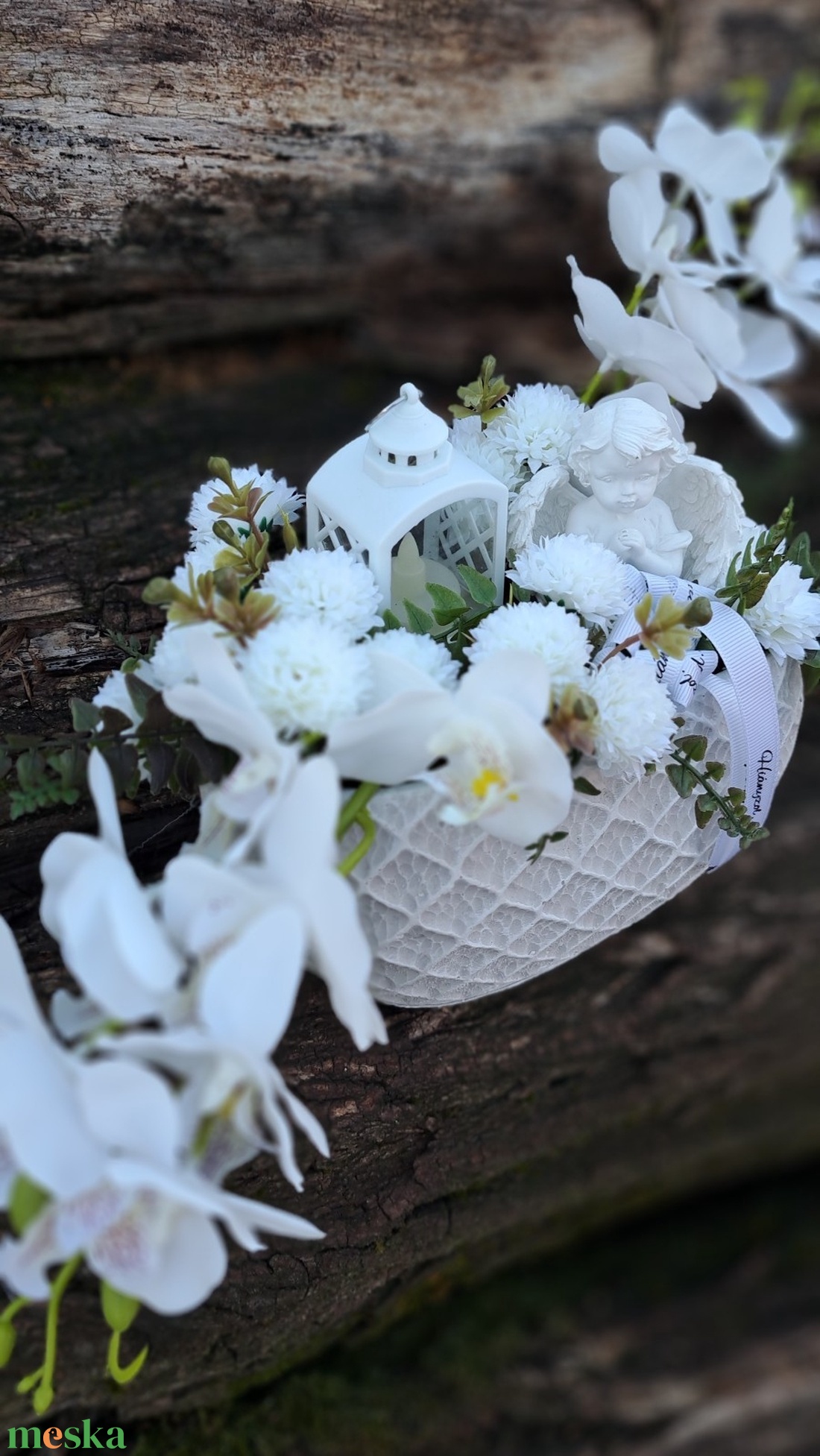Orchidea sírdísz kőkaspóban led mécsessel - otthon & életmód - vallás - temetkezési tárgy - sírdísz, kegyeleti dísz - Meska.hu