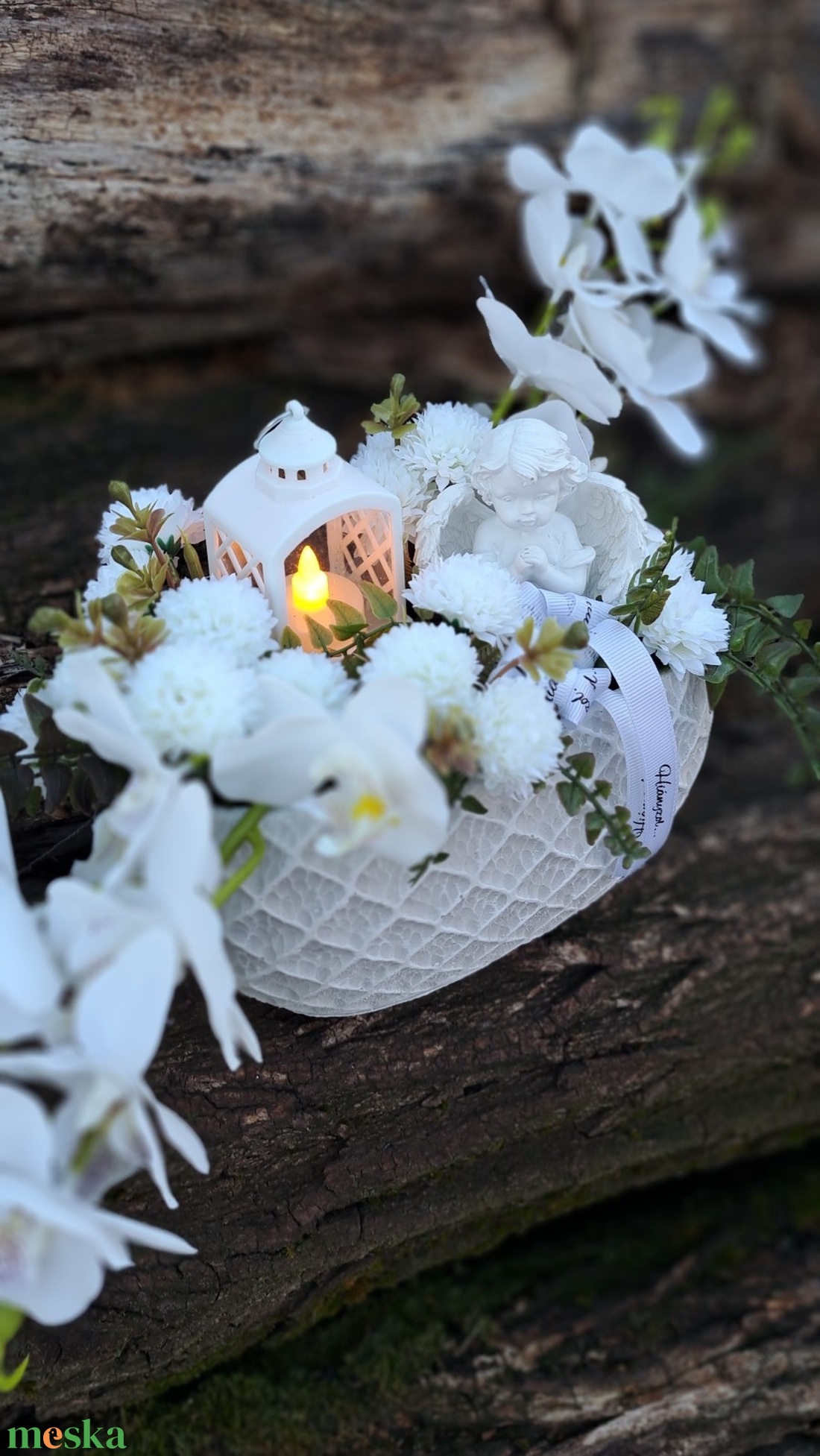 Orchidea sírdísz kőkaspóban led mécsessel - otthon & életmód - vallás - temetkezési tárgy - sírdísz, kegyeleti dísz - Meska.hu