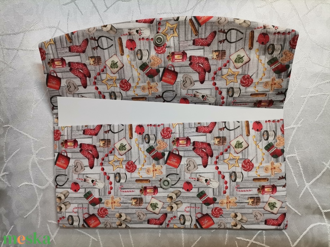 Karácsonyi mintás textil boríték (szürke)  - esküvő - emlék & ajándék - nászajándék - esküvői pénzátadó boríték, kártya - Meska.hu