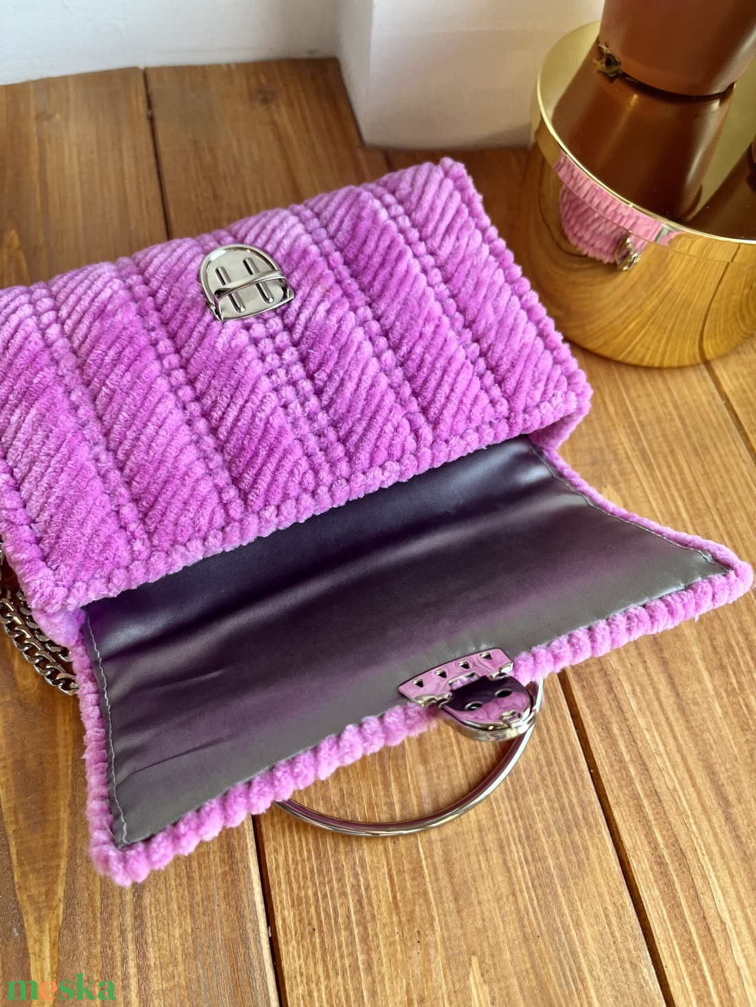 Mályva plüss táska - táska & tok - kézitáska & válltáska - vállon átvethető táska - Meska.hu