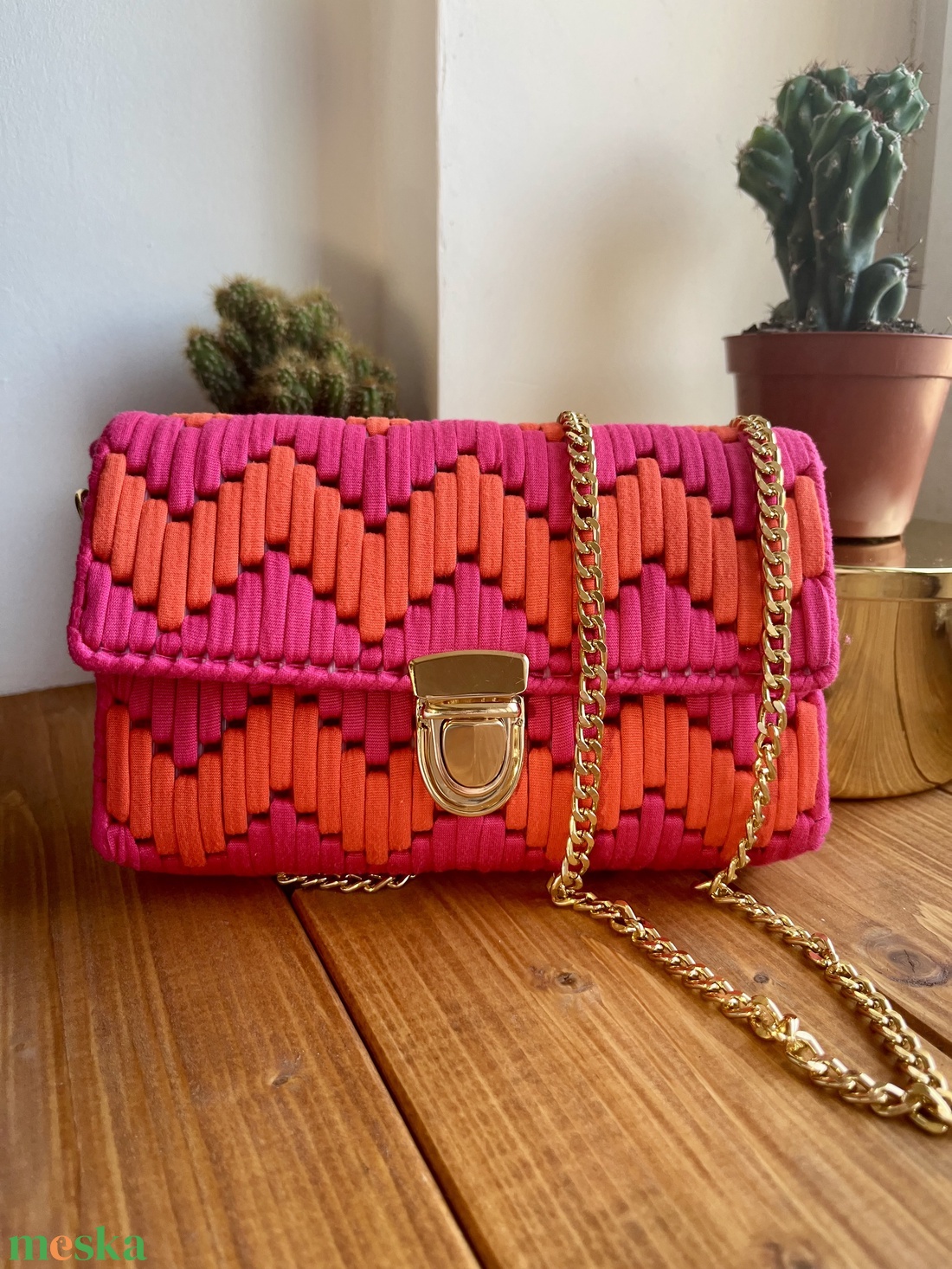 Pink-narancssárga táska - táska & tok - kézitáska & válltáska - vállon átvethető táska - Meska.hu