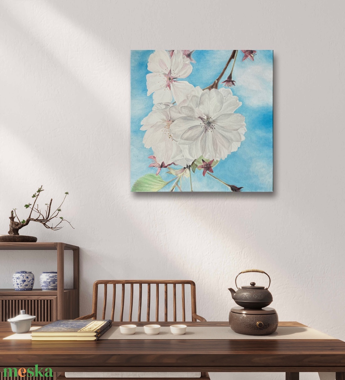 Cherry Blossom cseresznyevirágot ábrázoló saját készítésű olajfestmény - művészet - festmény - olajfestmény - Meska.hu