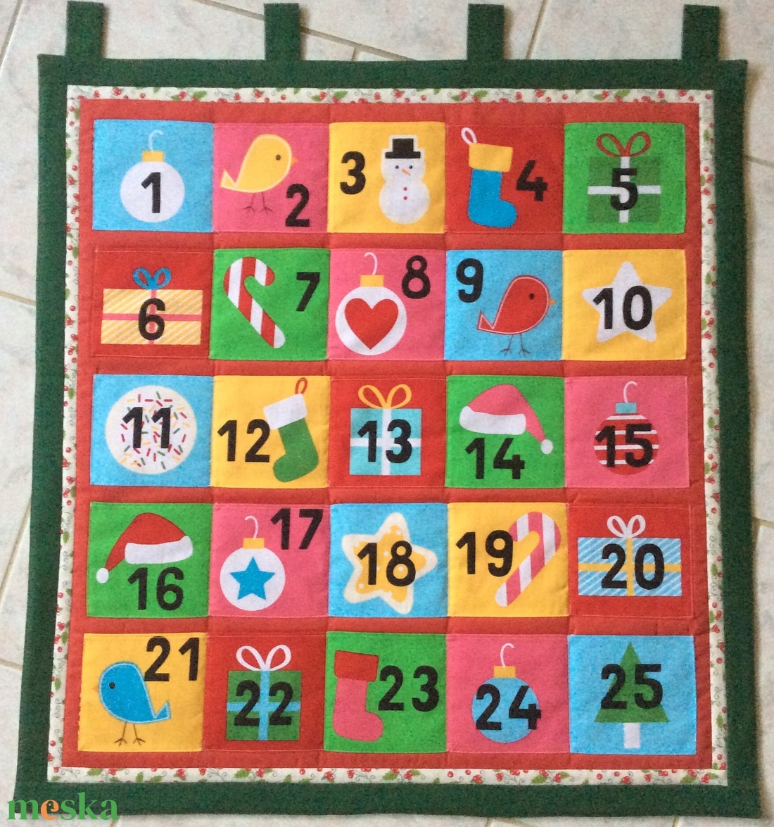 Óriási zsebes színes, zöld szélű adventi naptár - karácsony - adventi díszek - adventi naptár - Meska.hu Óriási zsebes színes, zöld szélű adventi naptár - karácsony - adventi díszek - adventi naptár - Meska.hu