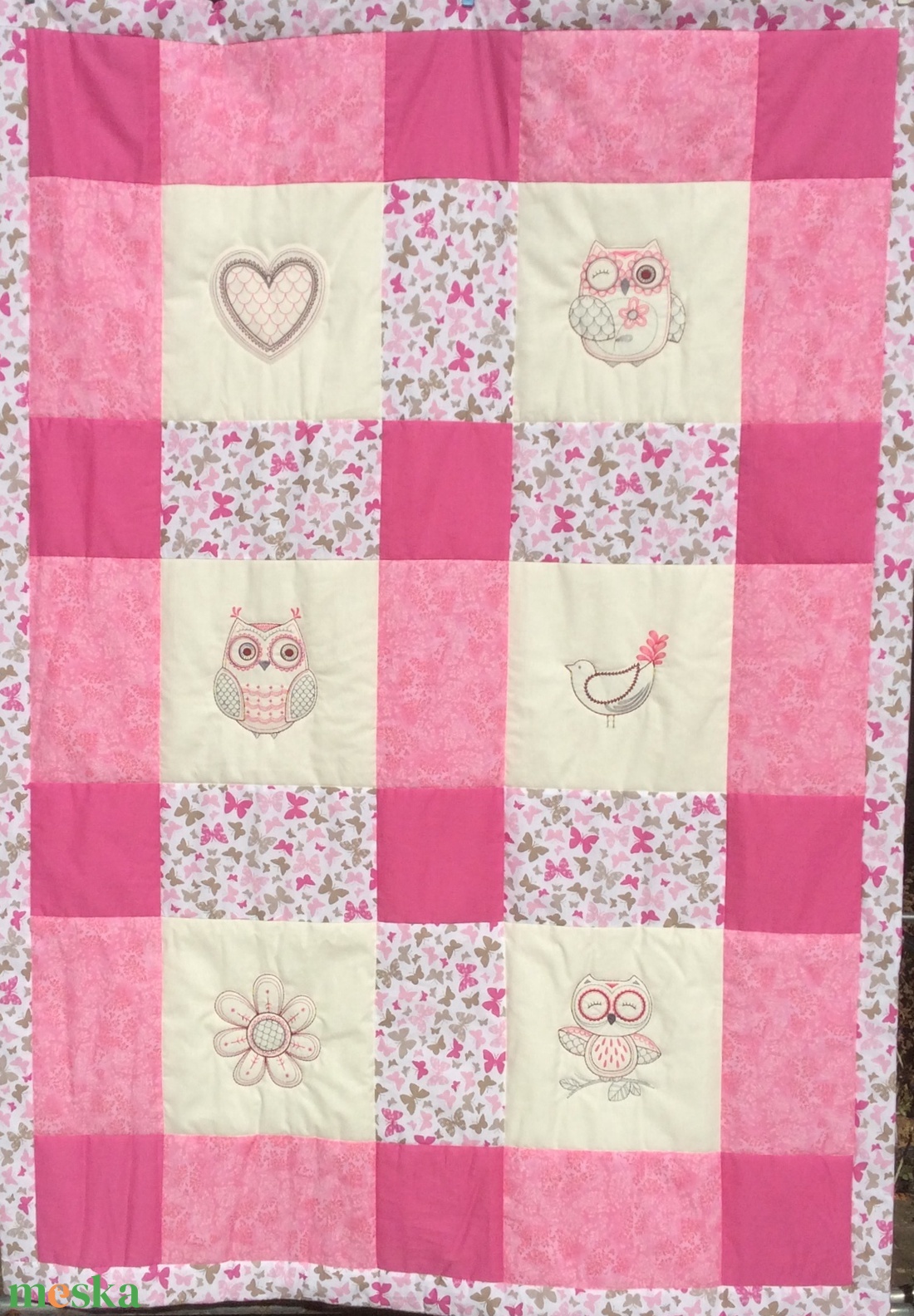 Rózsaszín pillangós, madaras, baglyos takaró - játék & sport - 3 éves kor alattiaknak - játszószőnyeg - Meska.hu