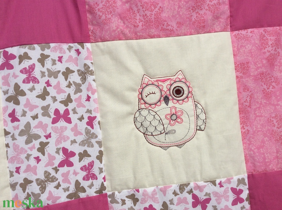 Rózsaszín pillangós, madaras, baglyos takaró - játék & sport - 3 éves kor alattiaknak - játszószőnyeg - Meska.hu