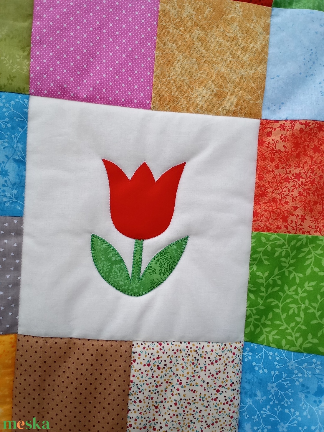 Lila szélű katicás, tulipános takaró  - otthon & életmód - babaszoba, gyerekszoba - babatakaró, gyerek pléd - Meska.hu
