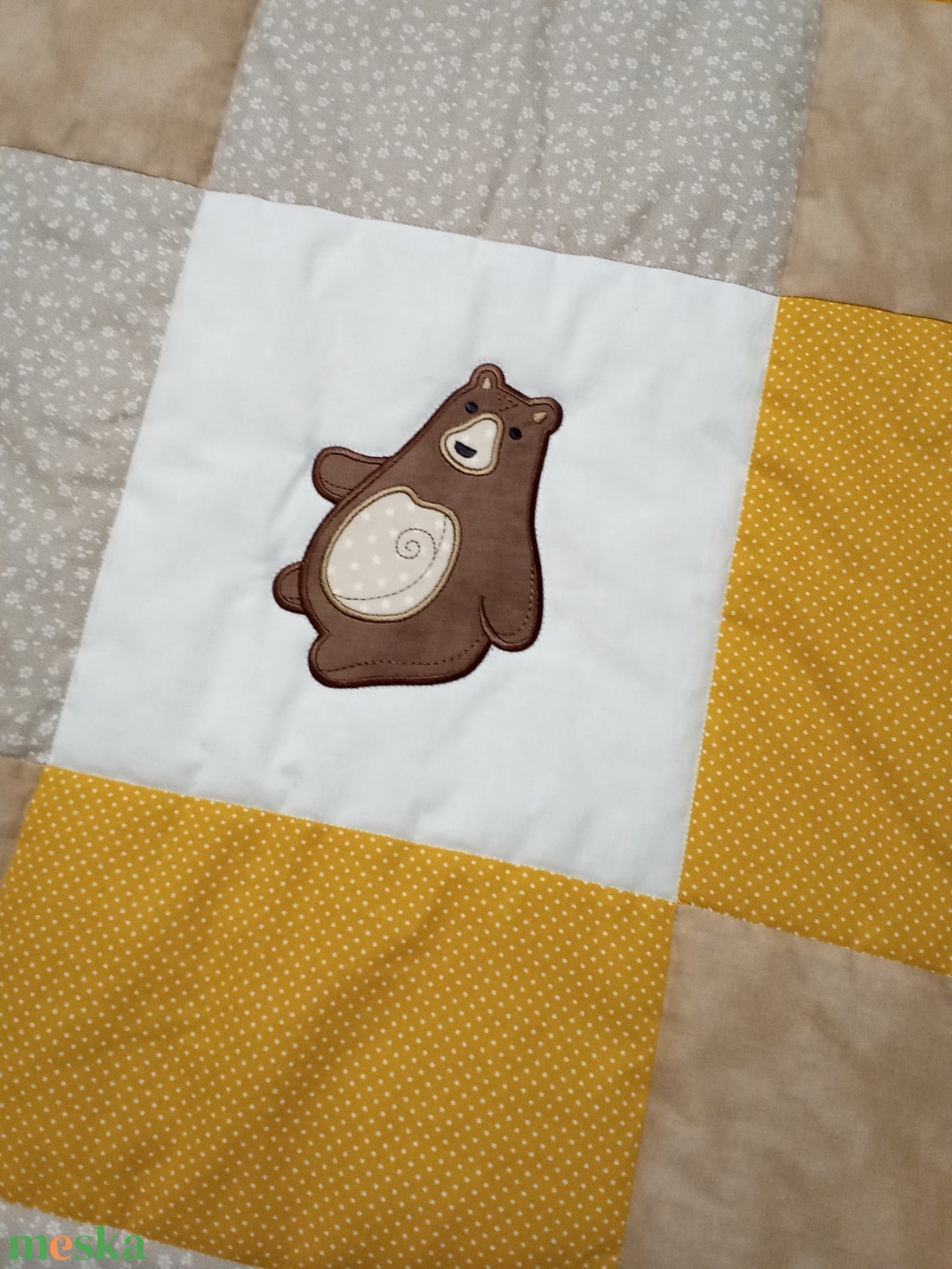 Állatos takaró rókával és nyuszival okker és drapp színben - otthon & életmód - babaszoba, gyerekszoba - babatakaró, gyerek pléd - Meska.hu