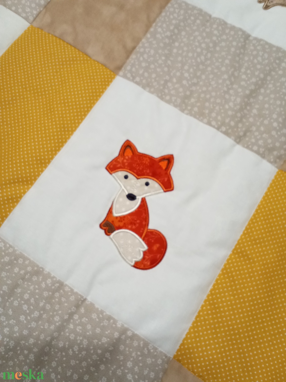 Állatos takaró rókával és nyuszival okker és drapp színben - otthon & életmód - babaszoba, gyerekszoba - babatakaró, gyerek pléd - Meska.hu