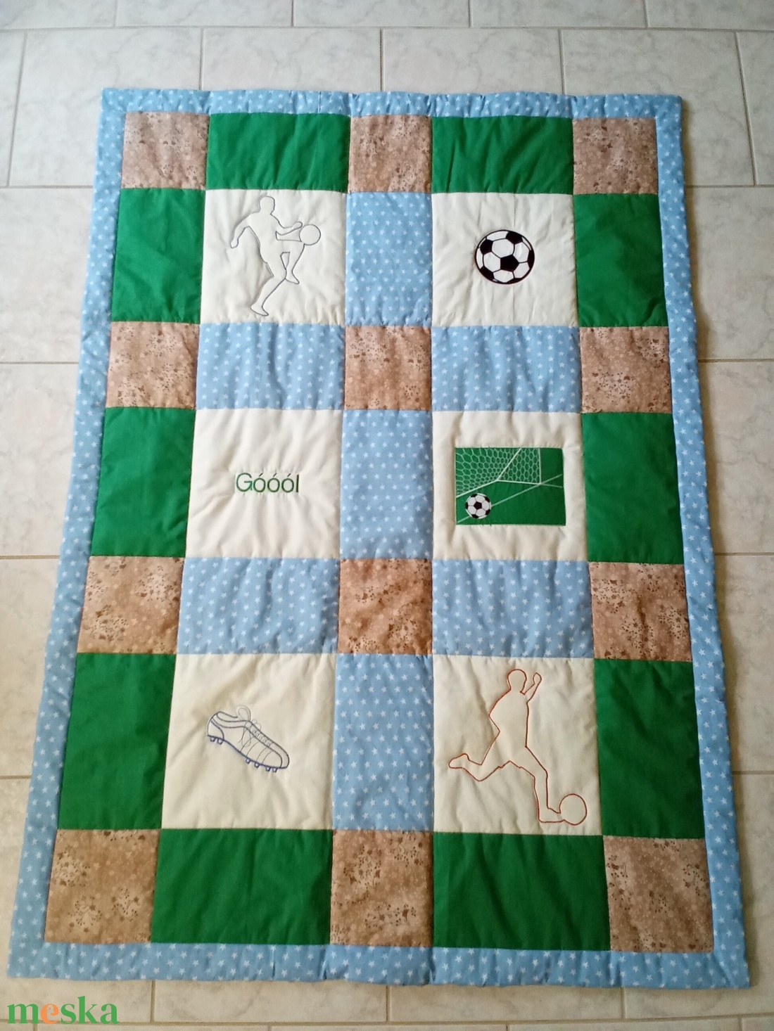 FOCIS takaró kék-zöld-drapp színben - baba - mama - baba ágynemű - babatakaró, gyerek pléd - Meska.hu