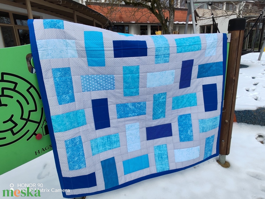 Kék-szürke takaró - otthon & életmód - lakástextil - ágytakaró - Meska.hu