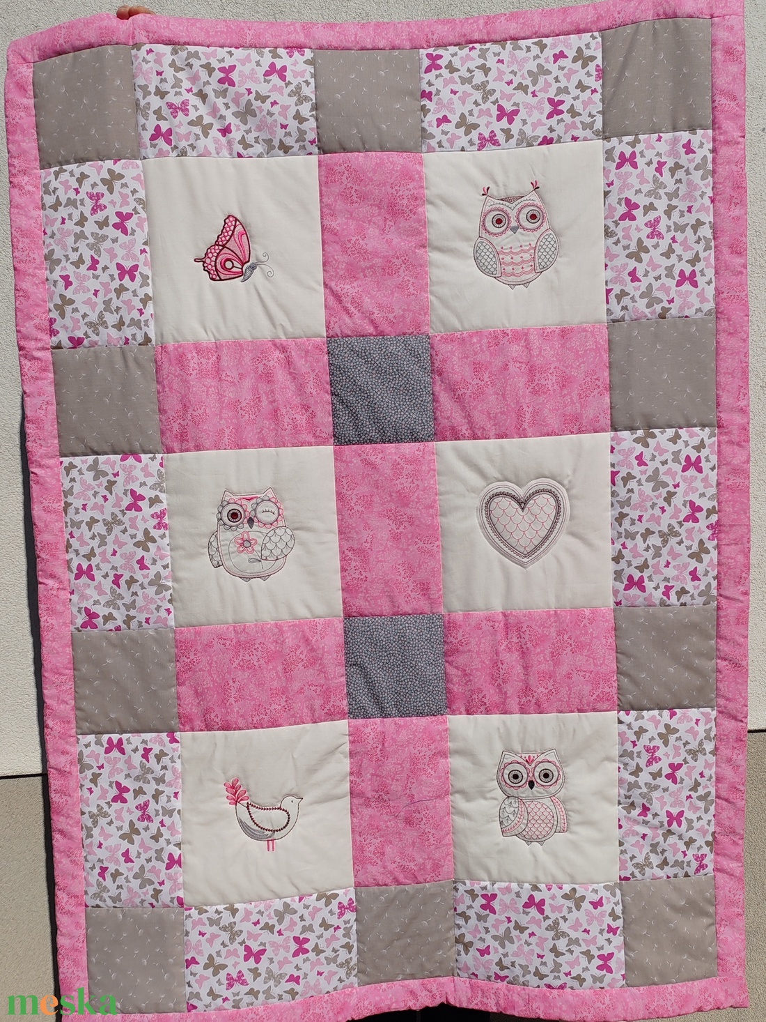 Rózsaszín pillangós, szíves, baglyos takaró - baba - mama - baba ágynemű - babatakaró, gyerek pléd - Meska.hu