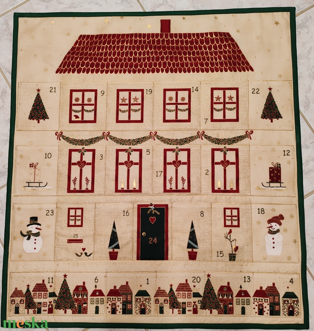 Adventi házas zöld szélű adventi naptár  - karácsony - adventi díszek - adventi naptár - Meska.hu