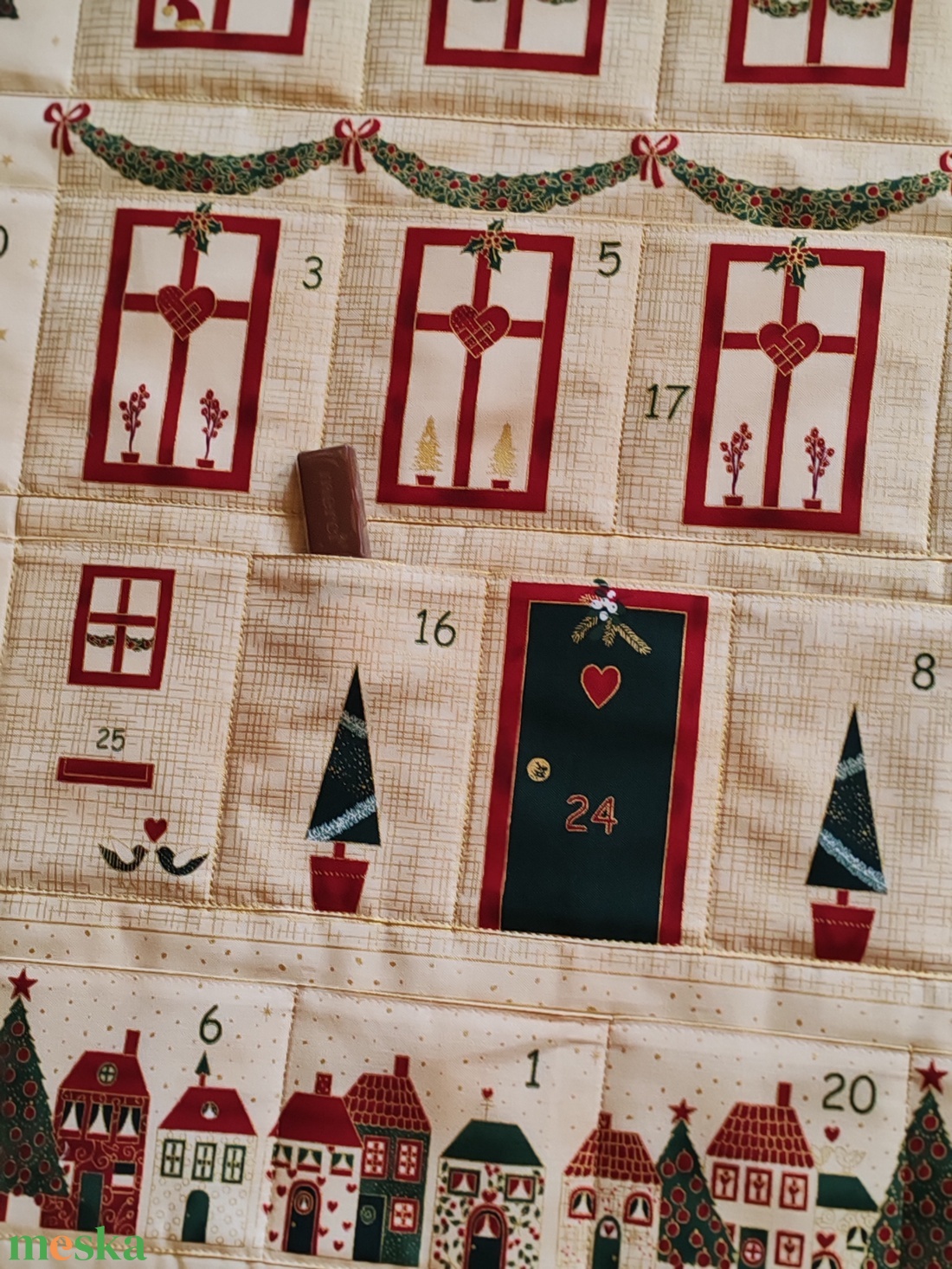 Adventi házas zöld szélű adventi naptár  - karácsony - adventi díszek - adventi naptár - Meska.hu