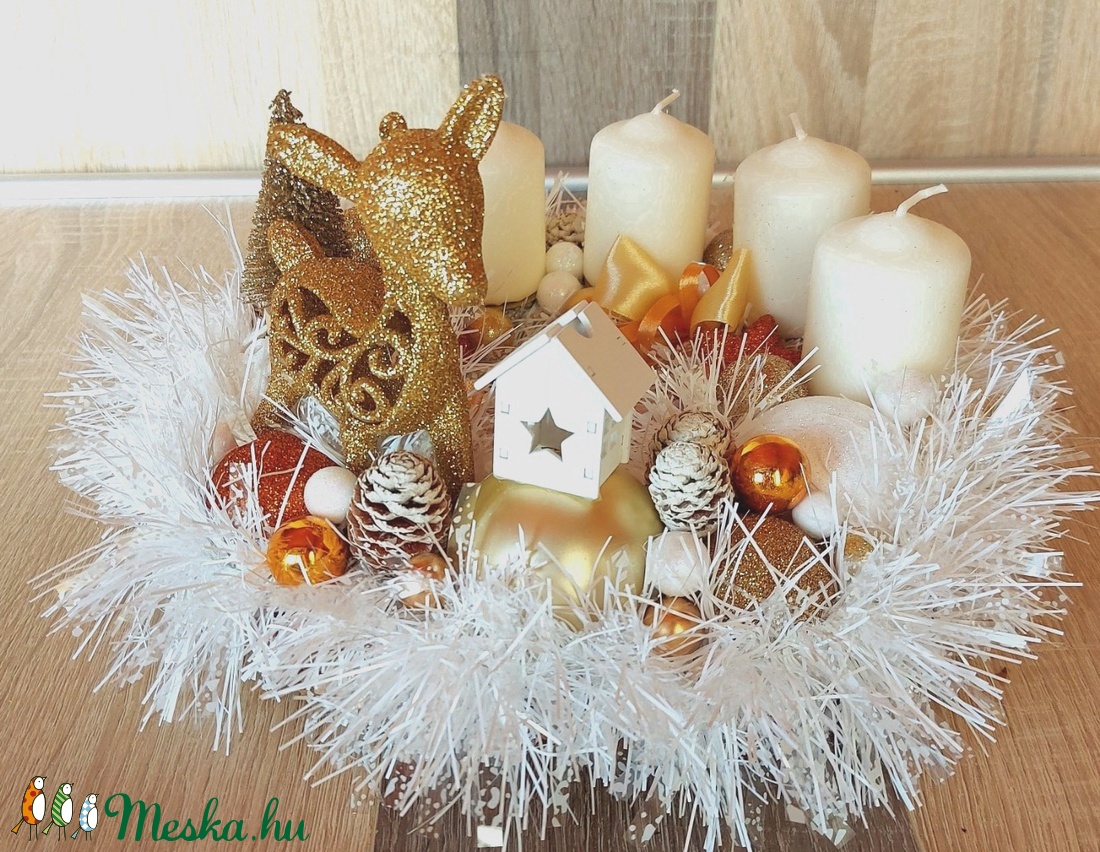 Adventi Koszorú Arany - karácsony - adventi díszek - adventi gyertyadíszek és koszorúdíszek - adventi díszek - Meska.hu