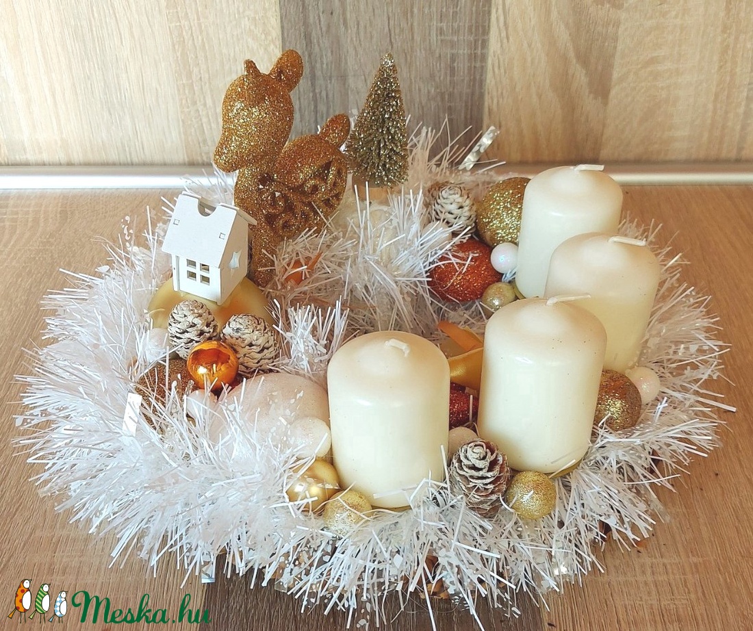 Adventi Koszorú Arany - karácsony - adventi díszek - adventi gyertyadíszek és koszorúdíszek - adventi díszek - Meska.hu