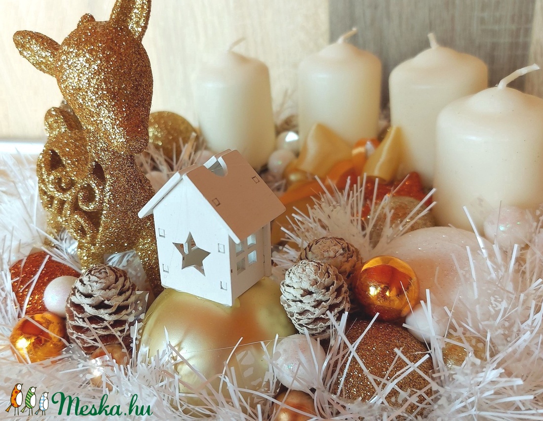 Adventi Koszorú Arany - karácsony - adventi díszek - adventi gyertyadíszek és koszorúdíszek - adventi díszek - Meska.hu