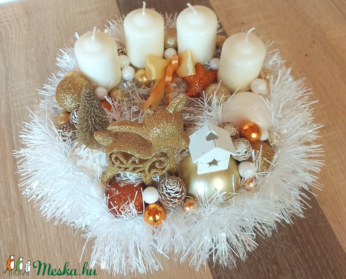 Adventi Koszorú Arany - karácsony - adventi díszek - adventi gyertyadíszek és koszorúdíszek - adventi díszek - Meska.hu