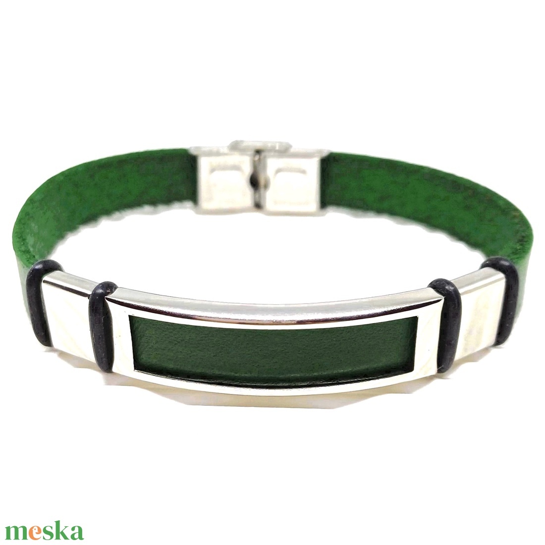Zöld minimal bőr/nemesacél karkötő - ékszer - karkötő - karkötő medállal - Meska.hu