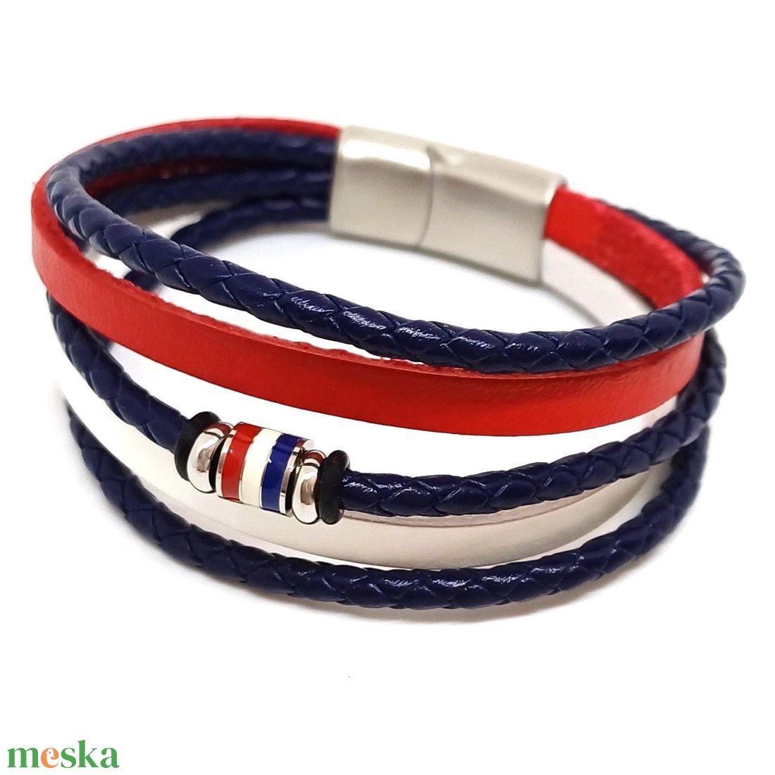 Matróz - 5 szálas valódi bőr női karkötő, nemesacél mágneskapoccsal - ékszer - karkötő - széles karkötő - Meska.hu