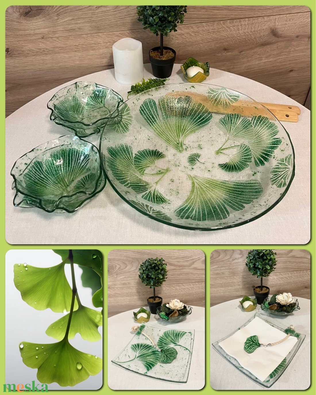 Gingko biloba tálaló tál - otthon & életmód - konyhafelszerelés, tálalás - tálalás - üveg & kancsó - Meska.hu