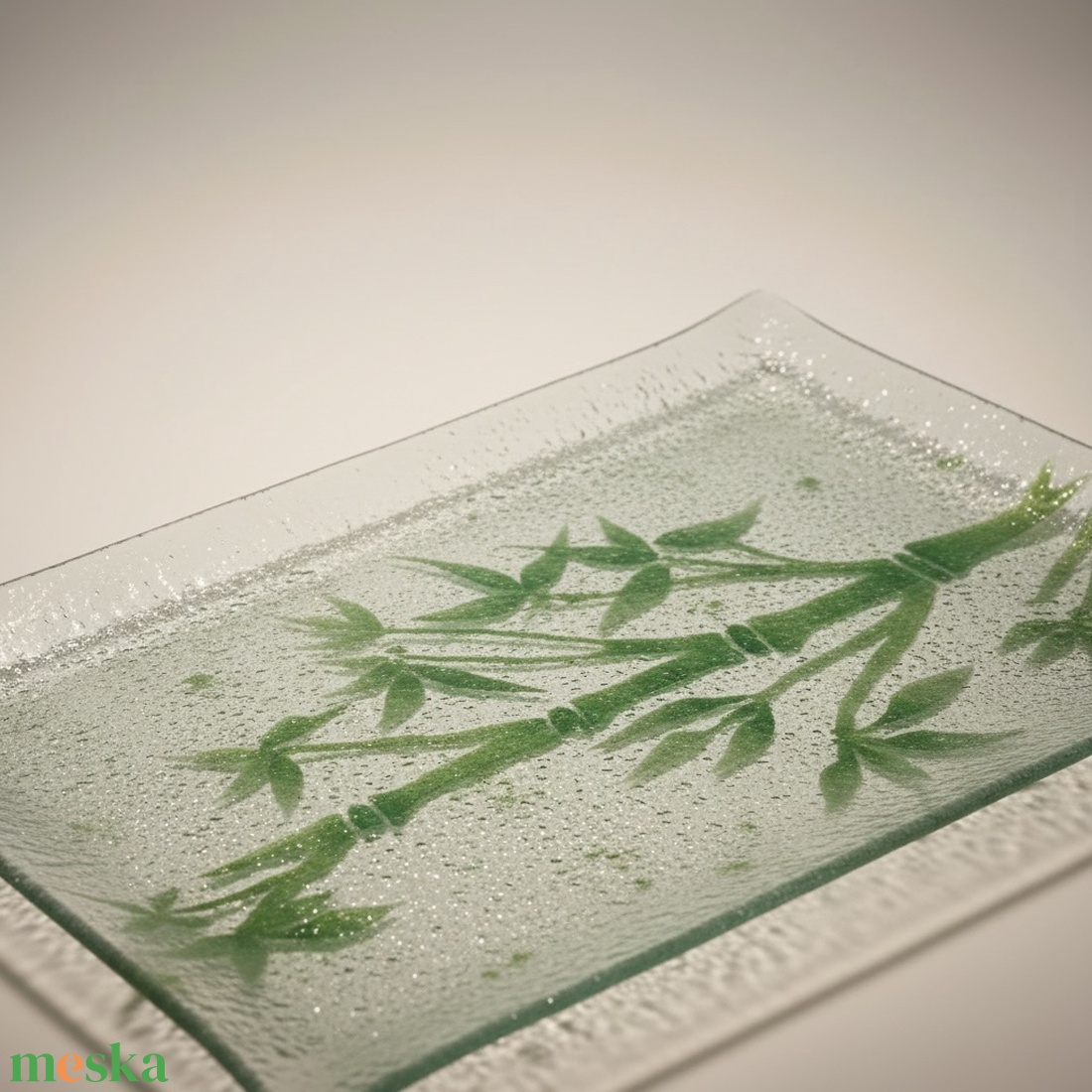 Bambusz mintás üvegtál  - otthon & életmód - dekoráció - asztal és polc dekoráció - dekorációs tál, tartó - Meska.hu