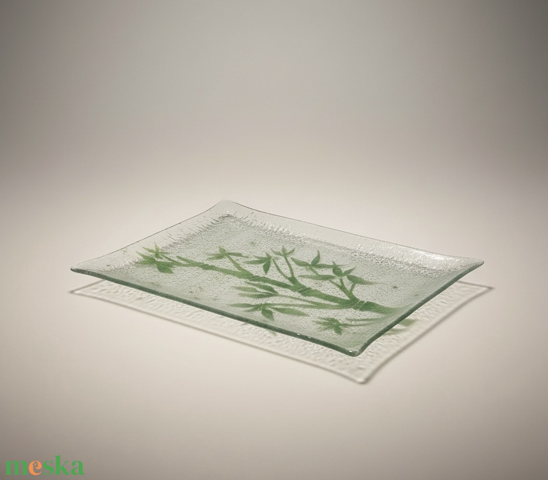 Bambusz mintás üvegtál  - otthon & életmód - dekoráció - asztal és polc dekoráció - dekorációs tál, tartó - Meska.hu