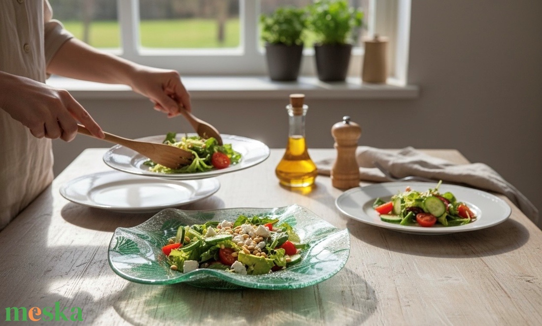 Ginkgo biloba hullámos üvegtál - otthon & életmód - konyhafelszerelés, tálalás - tálalás - kínálótál - Meska.hu