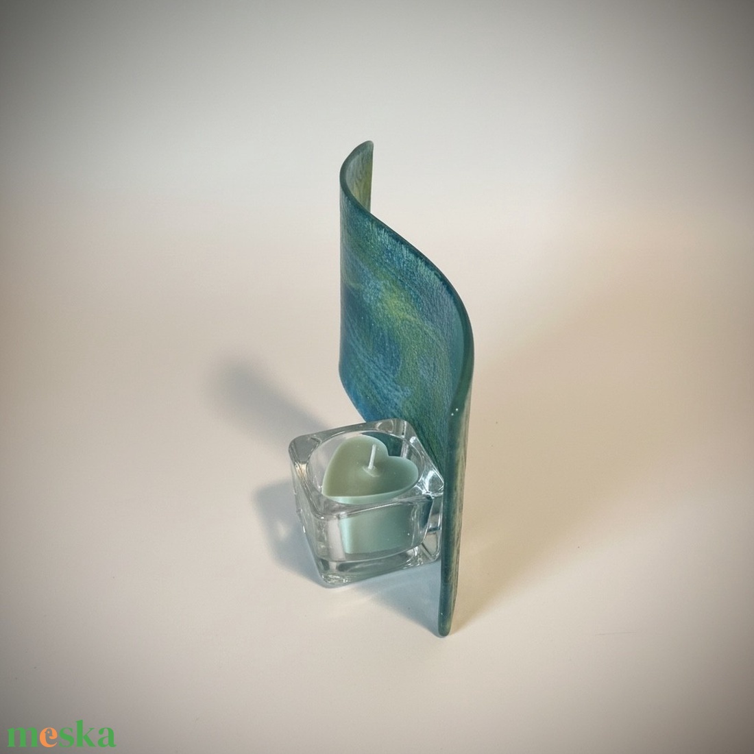 Türkiz hullám mécsestartó dekoráció - otthon & életmód - dekoráció - asztal és polc dekoráció - díszüveg - Meska.hu