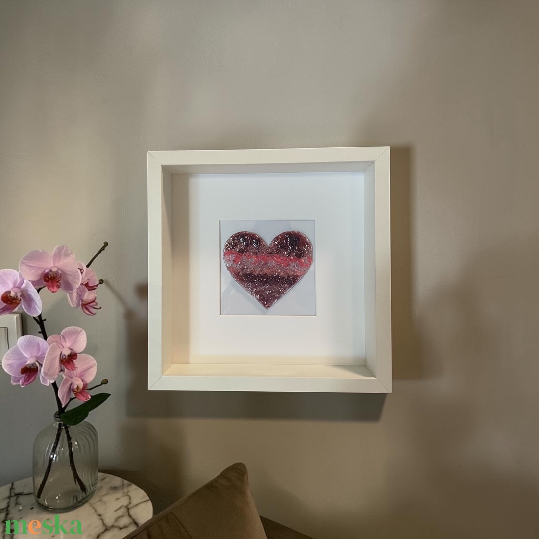 Rózsaszín ölelés - szív alakú üvegkép, dekoráció - otthon & életmód - dekoráció - kép & falikép - üvegkép - Meska.hu
