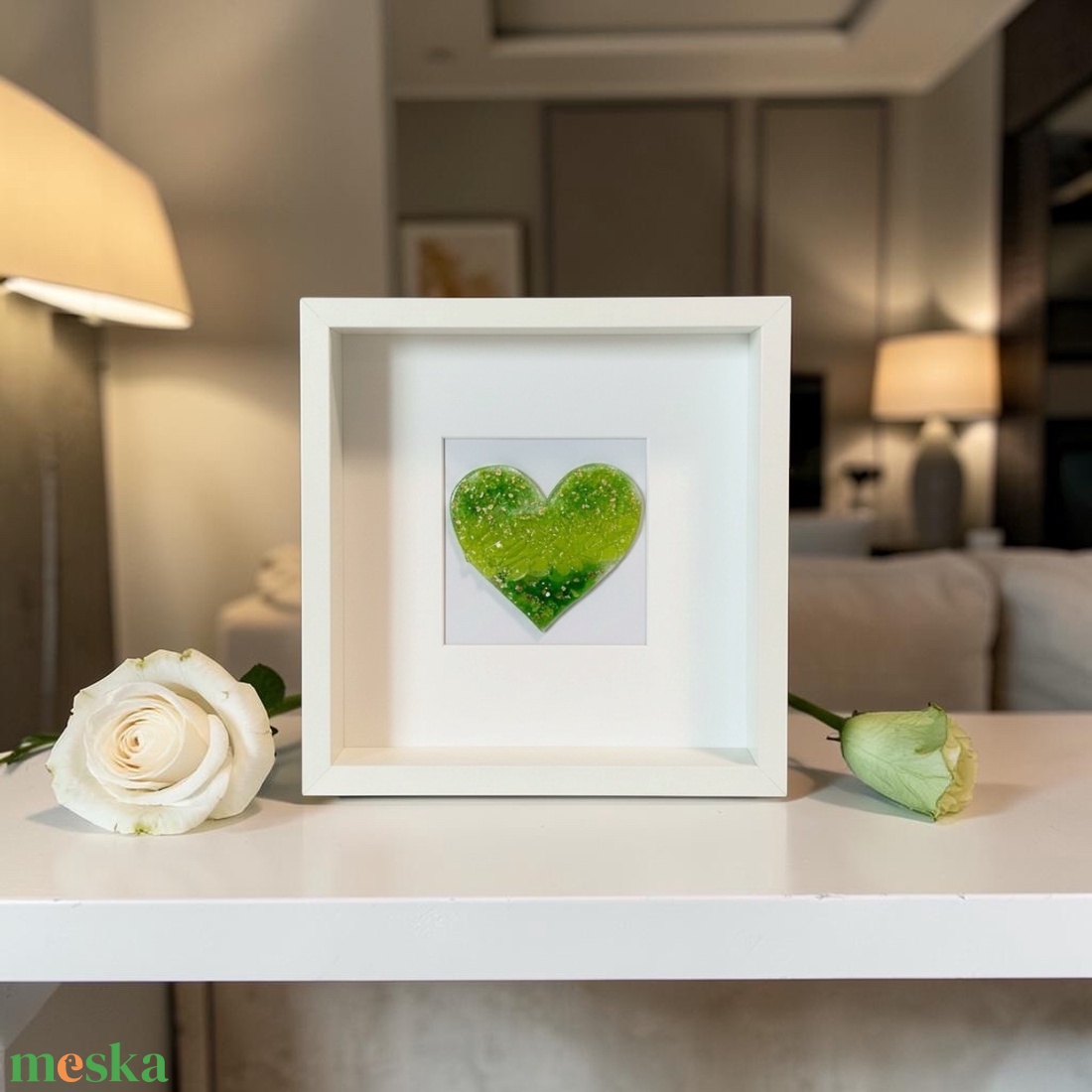 Zöld harmónia - szív alakú üvegkép - otthon & életmód - dekoráció - kép & falikép - üvegkép - Meska.hu