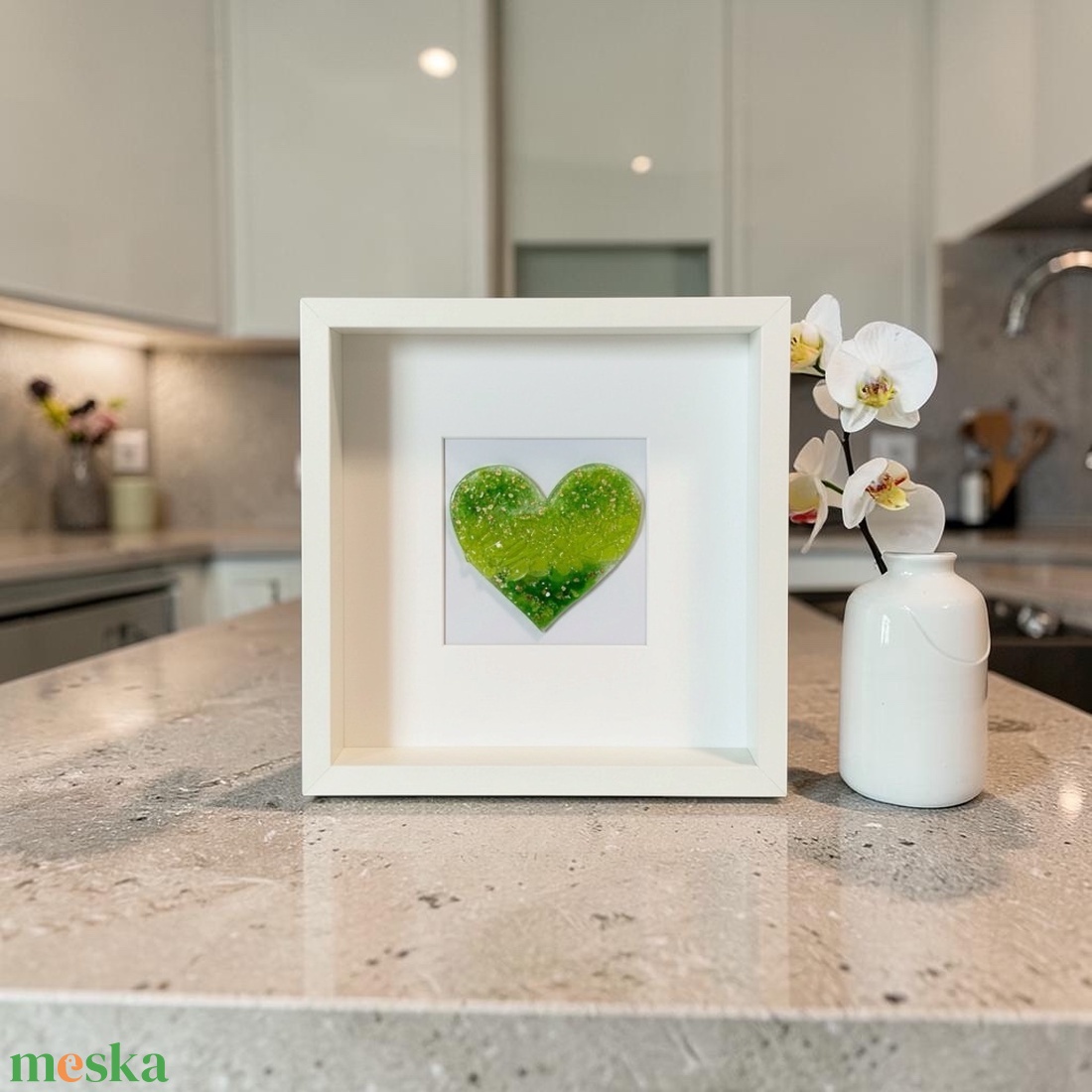 Zöld harmónia - szív alakú üvegkép - otthon & életmód - dekoráció - kép & falikép - üvegkép - Meska.hu
