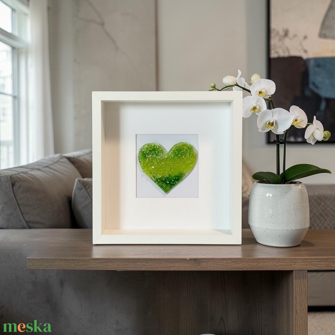 Zöld harmónia - szív alakú üvegkép - otthon & életmód - dekoráció - kép & falikép - üvegkép - Meska.hu