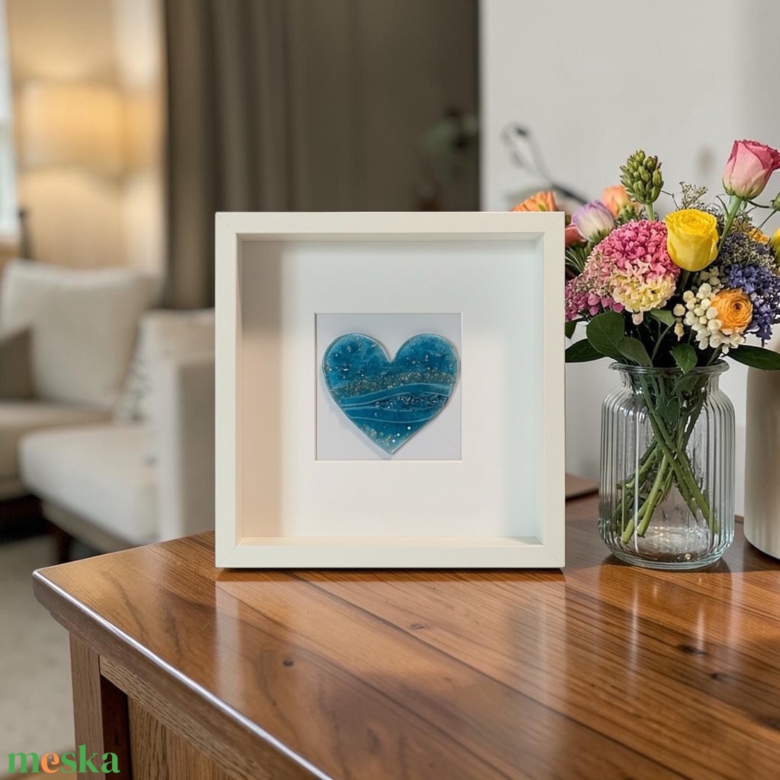 Kék nyugalom - szív alakú üvegkép - otthon & életmód - dekoráció - kép & falikép - üvegkép - Meska.hu