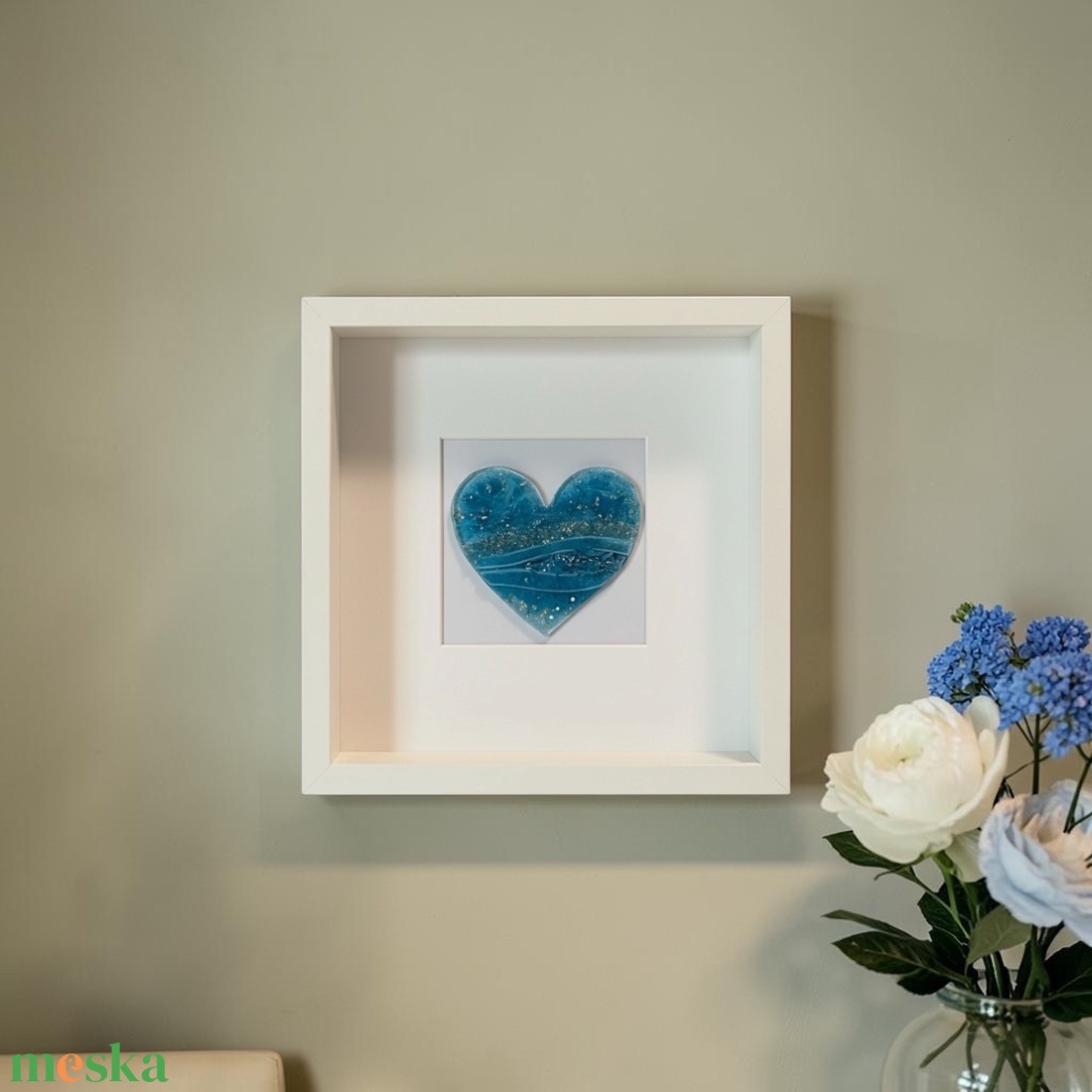 Kék nyugalom - szív alakú üvegkép - otthon & életmód - dekoráció - kép & falikép - üvegkép - Meska.hu