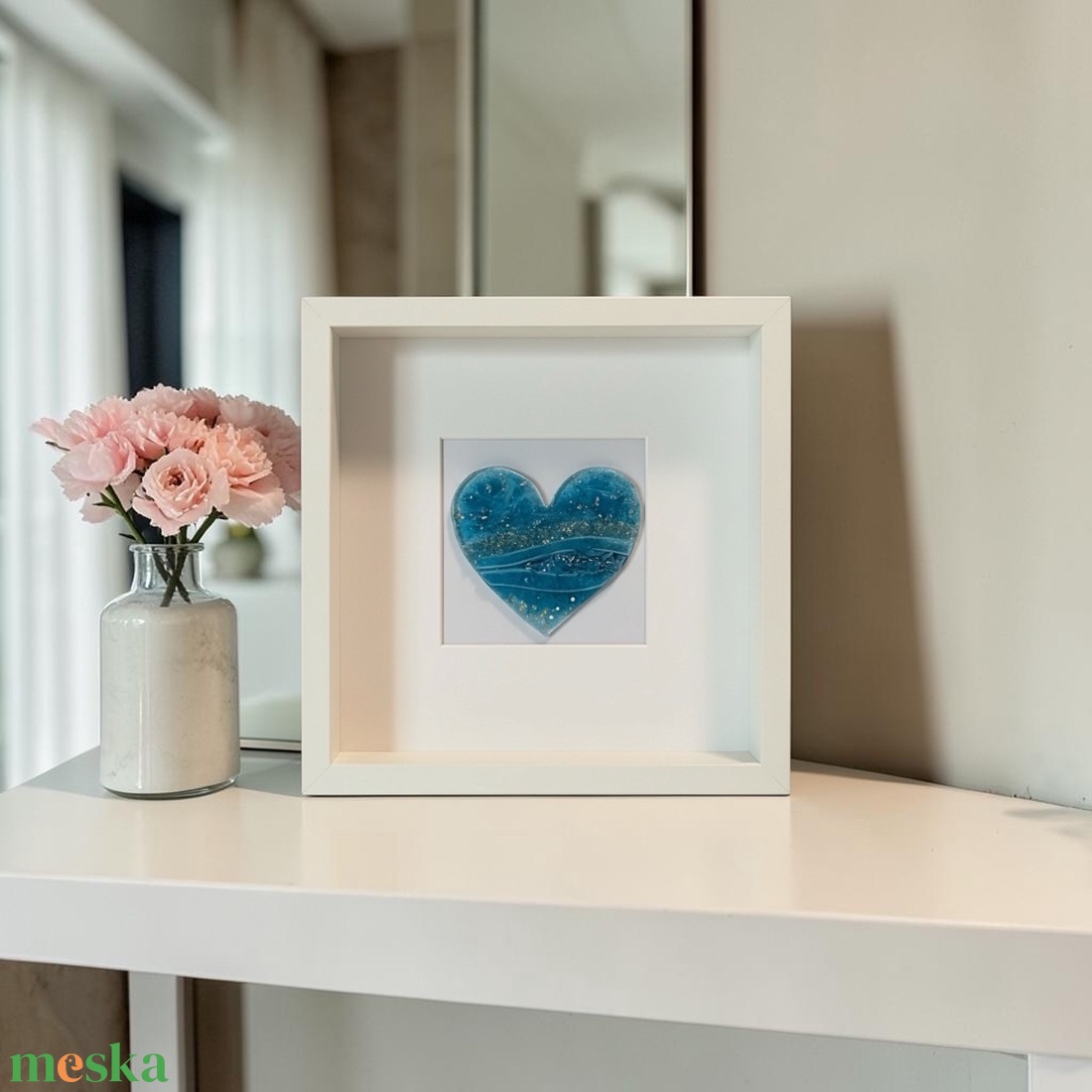 Kék nyugalom - szív alakú üvegkép - otthon & életmód - dekoráció - kép & falikép - üvegkép - Meska.hu