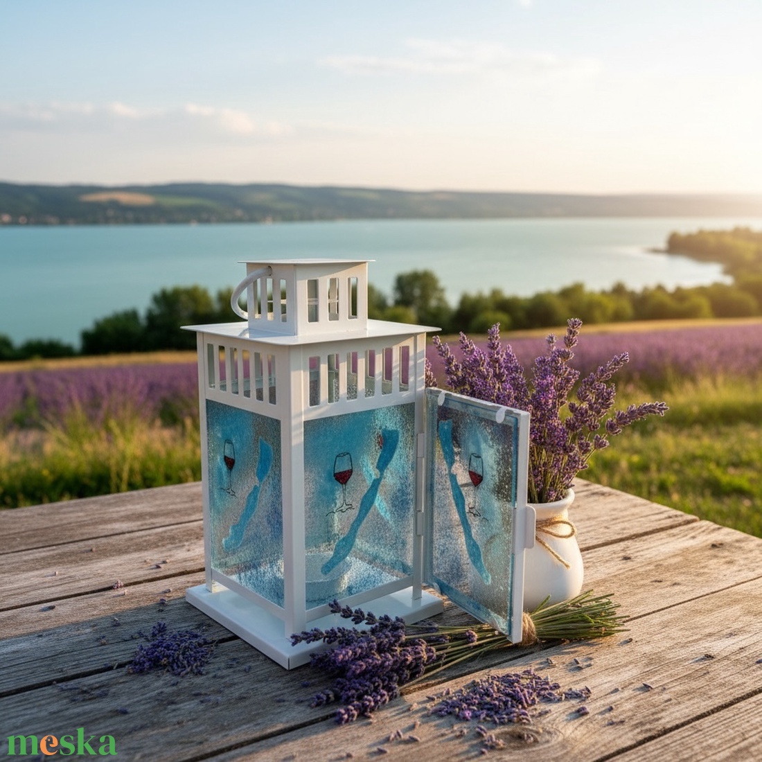 Balaton hangulatú, kézzel készült üvegmintás lámpás � borospohár motívummal - otthon & életmód - gyertya, illat, aroma - mécses és mécsestartó - Meska.hu