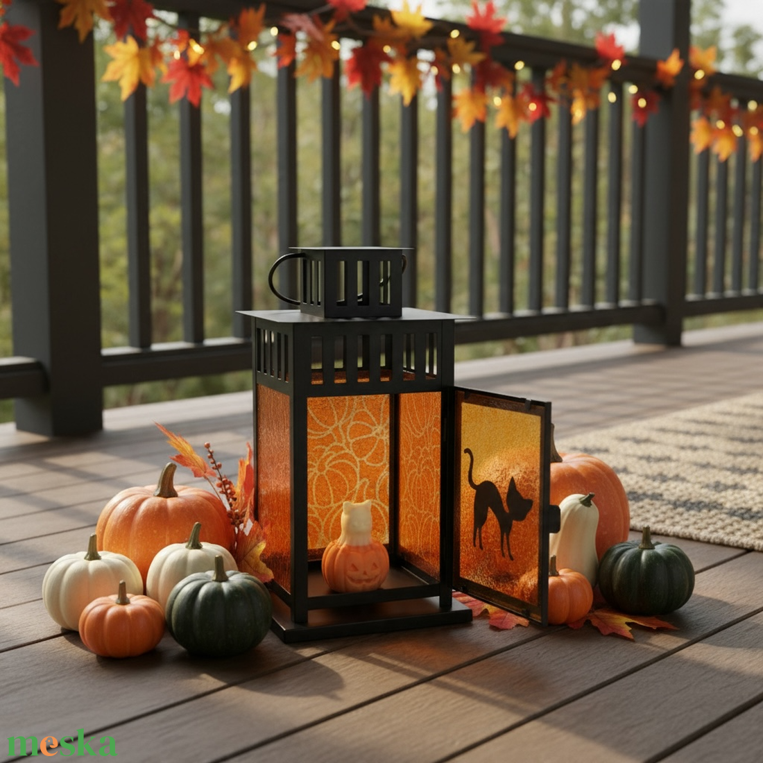 Cica lámpás tök mintával - otthon & életmód - dekoráció - halloween - halloweeni lámpás - Meska.hu