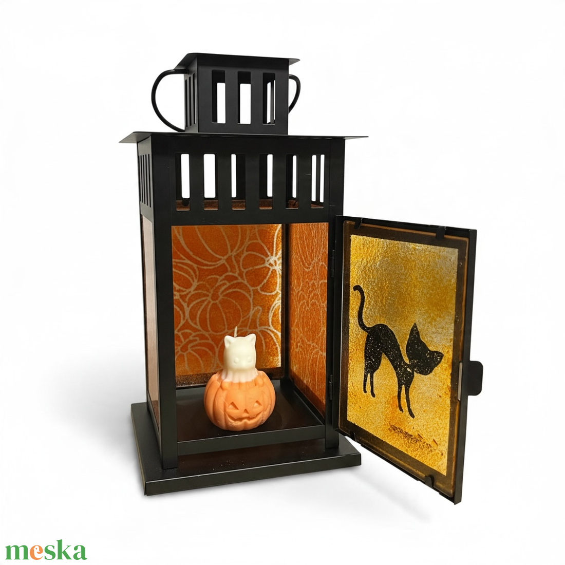 Cica lámpás tök mintával - otthon & életmód - dekoráció - halloween - halloweeni lámpás - Meska.hu