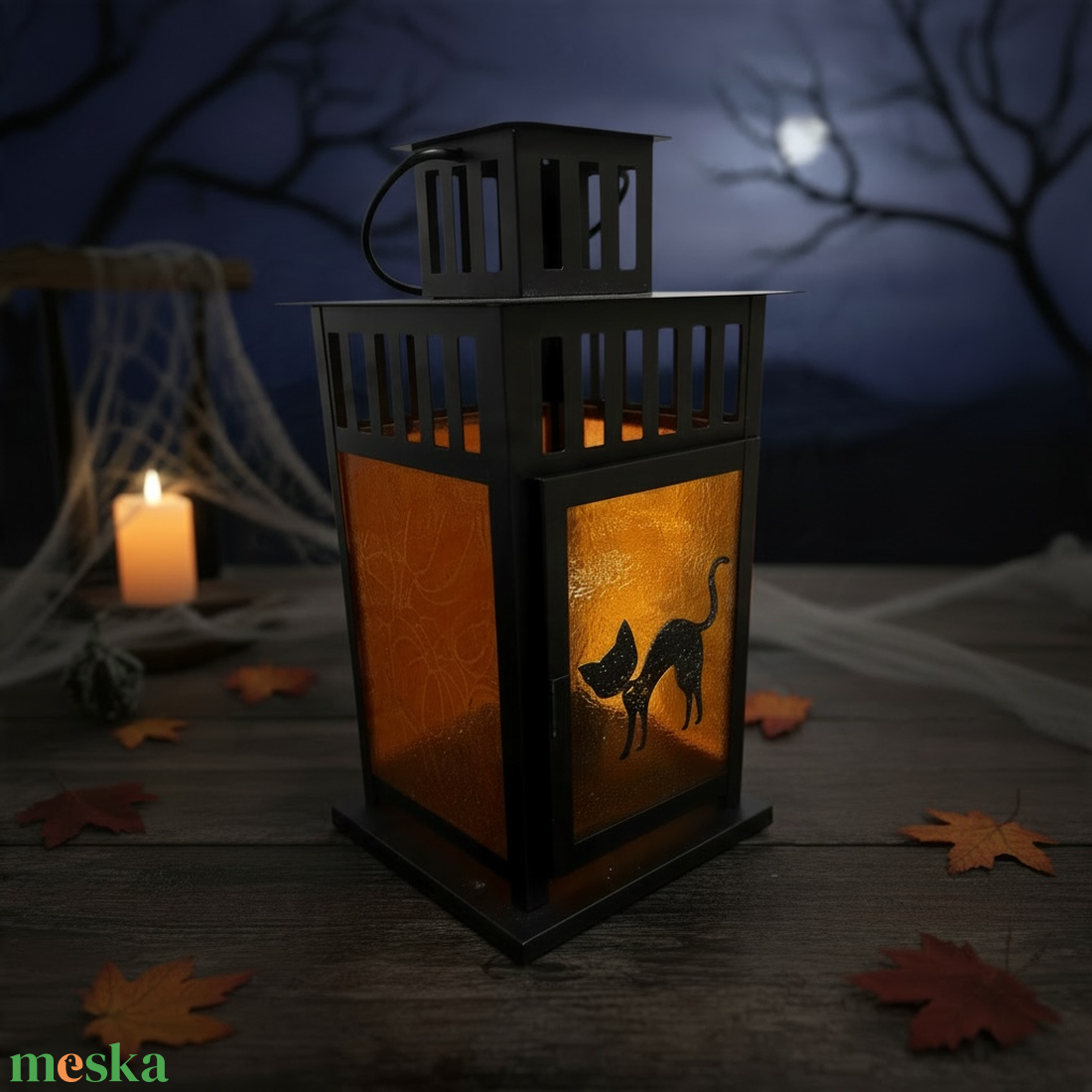 Cica lámpás tök mintával - otthon & életmód - dekoráció - halloween - halloweeni lámpás - Meska.hu