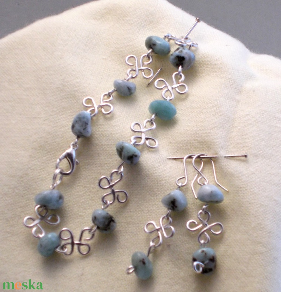 Lóherés larimár karkötő és fülbevaló - ékszer - ékszerszett - Meska.hu