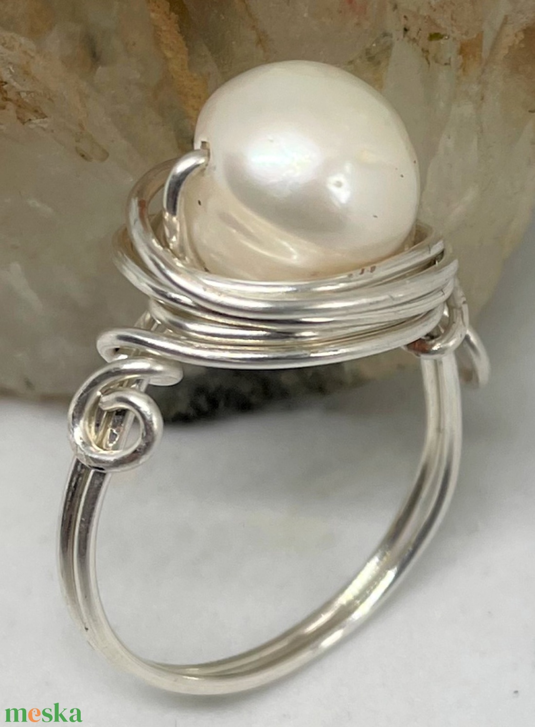 Egyköves tenyésztett gyöngyös gyűrű - ékszer - gyűrű - szoliter gyűrű - Meska.hu