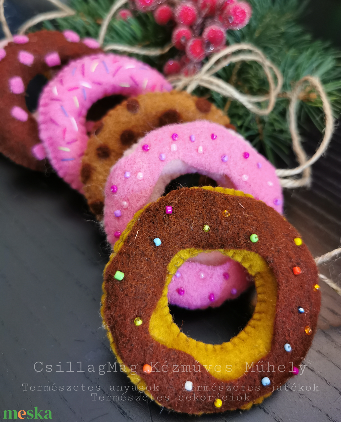 SZÍNES FÁNKOK 6 DB/SZETT BABAKONYHÁBA JÁTÉK SÜTIK DEKORÁCIÓ KARÁCSONYFADÍSZ FENNTARTHATÓ TERMÉSZETES NEMEZJÁTÉK WALDORF  - otthon & életmód - dekoráció - fali és függő dekoráció - csempe - Meska.hu