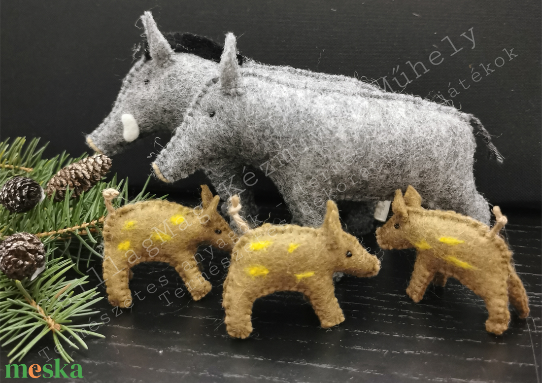 VADDISZNÓ-CSALÁD 5 DB/SZETT VADDISZNÓ VADKAN ANYAKOCA VADMALAC TERMÉSZETES ANYAG GYAPJÚFILC GYAPJÚ NEMEZ ERDEI ÁLLATOK  - játék & sport - plüssállat & játékfigura - más figura - Meska.hu