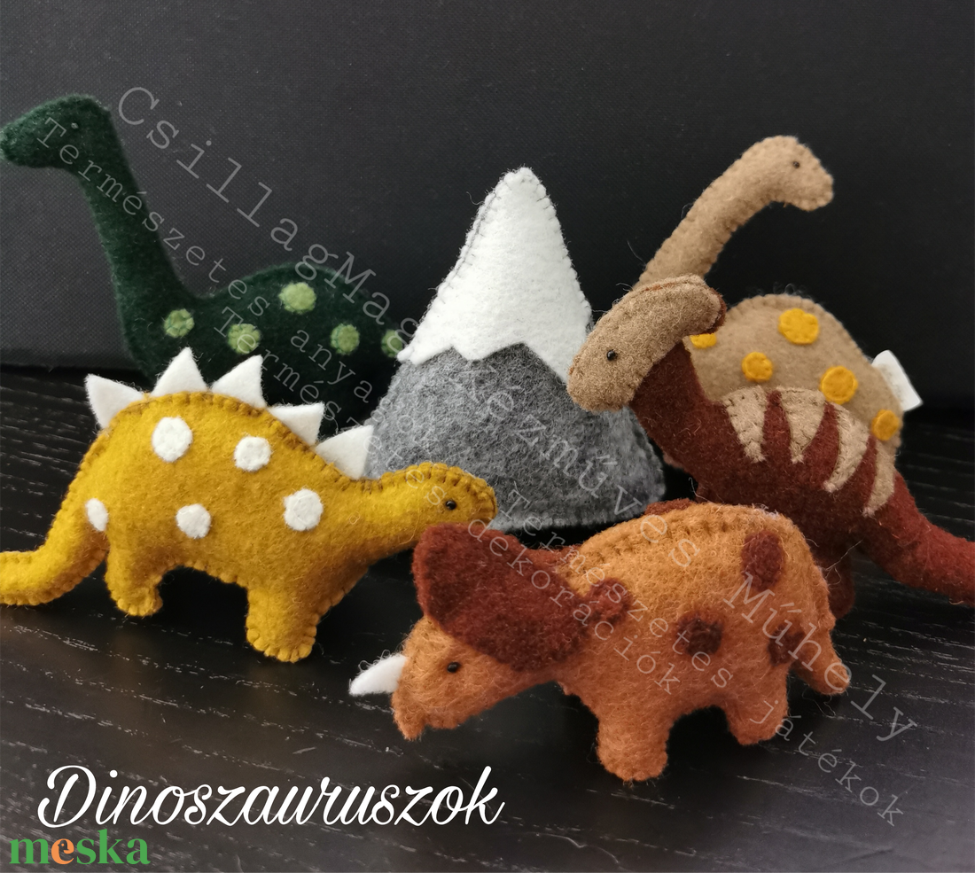 DINOSZAURUSZOK 6 DB/SZETT TERMÉSZETES ANYAGOK GYAPJÚFILC GYAPJÚ EGYEDI JÁTÉK DÍNÓK VULKÁN WALDORF  - játék & sport - plüssállat & játékfigura - más figura - Meska.hu
