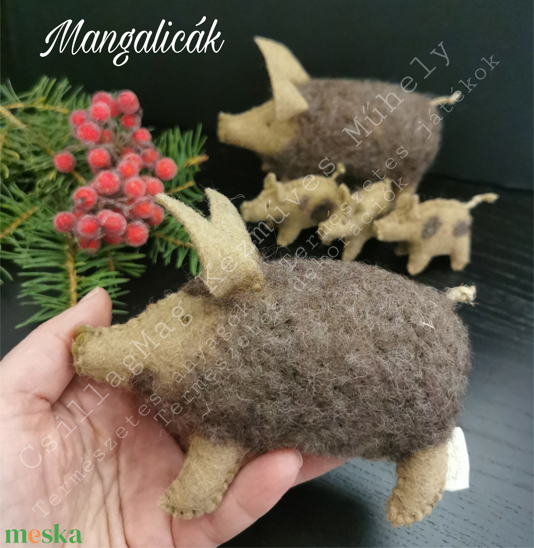 MANGALICÁK 5 DB/SZETT EGYEDI FENNTARTHATÓ TERMÉSZETES MINŐSÉGI ANYAGOK WALDORF JÁTÉK  - játék & sport - plüssállat & játékfigura - malac - Meska.hu